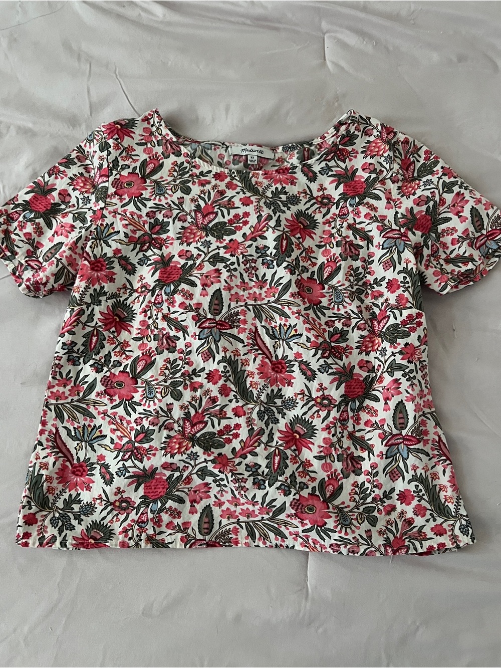 Madewell Cream Floral Scallop Split Open Back Top XS